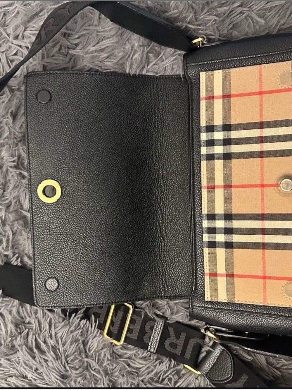 Burberry Black Leather Crossbody with Beige Nova Check Panel
